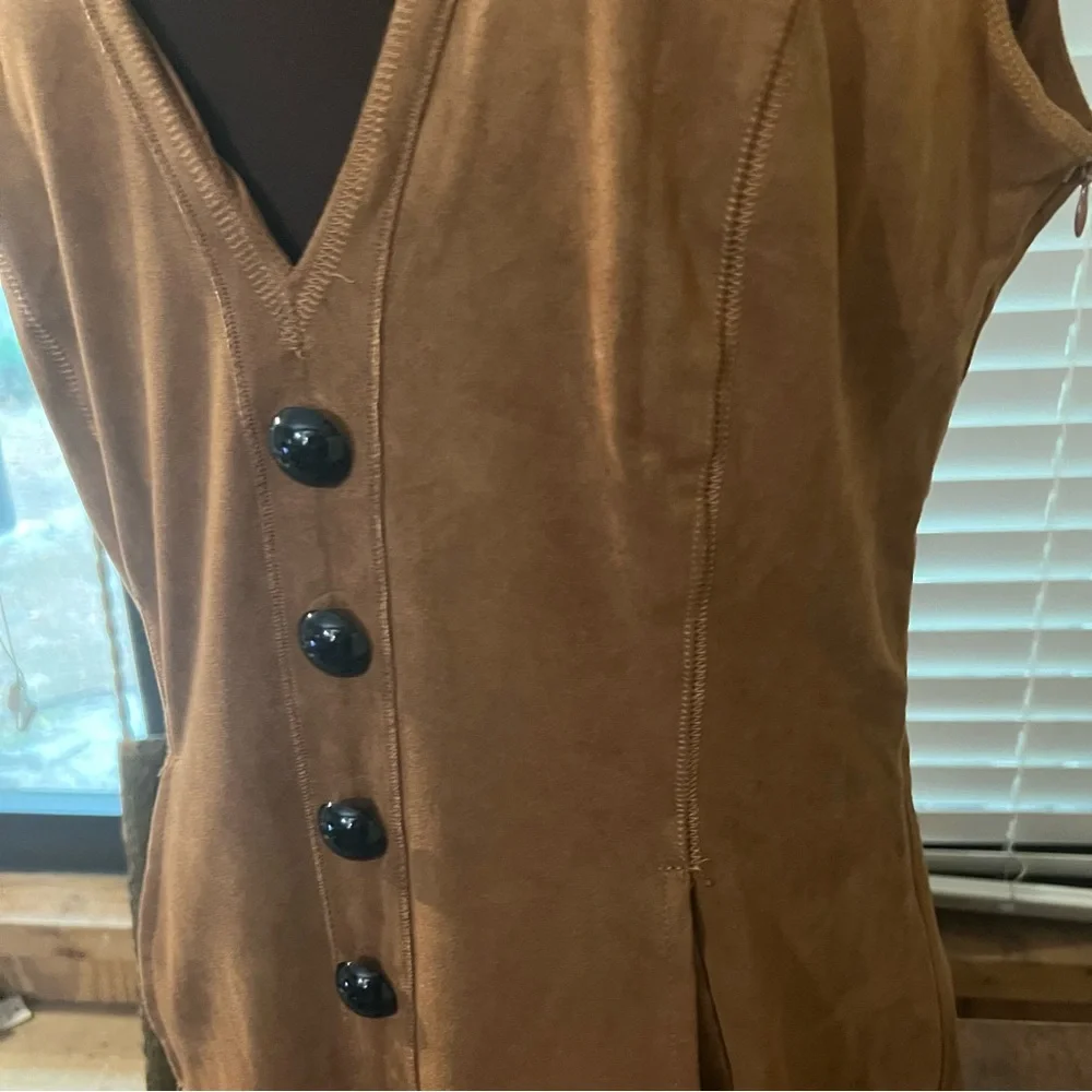 Elegant Suede look Tan Fringe Costal Cowgirl Dress by Oyrosy - Picture 3 of 13